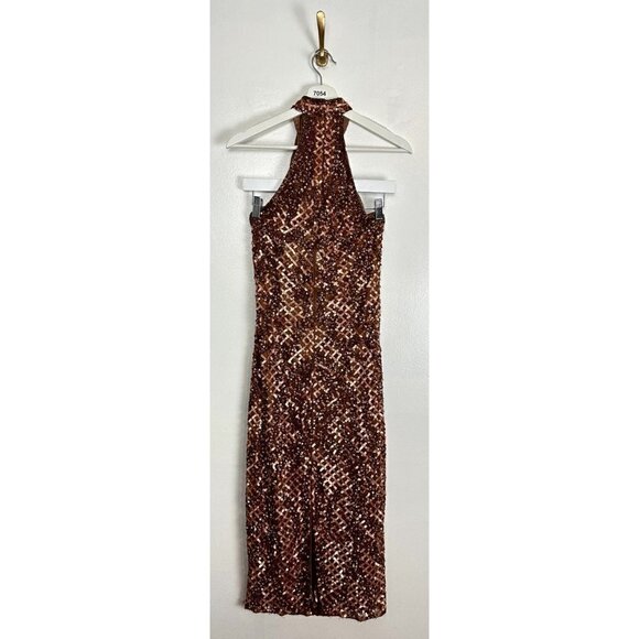 MAC DUGGAL Sequin Plaid Halter Neck Cocktail Dress in Copper Size US 4 - Picture 6 of 8